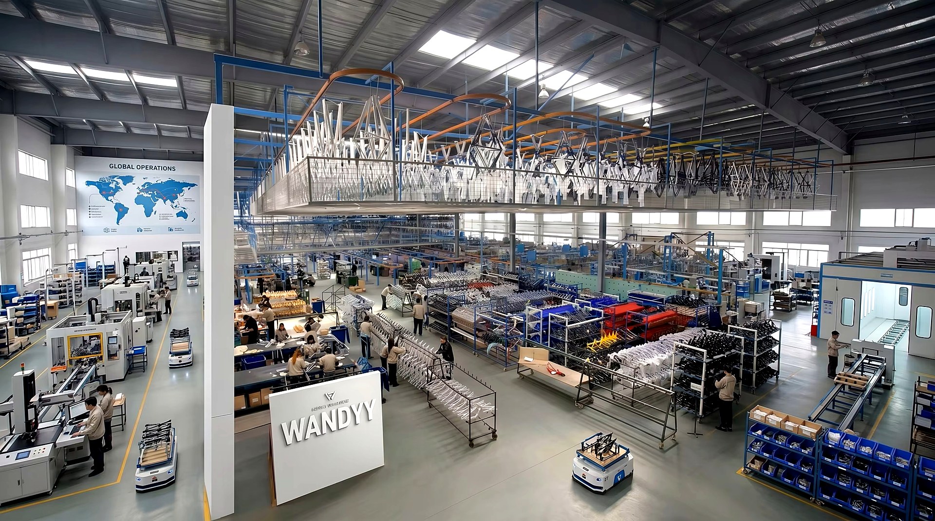 Overhead view of WANDYY kids bicycle production floor